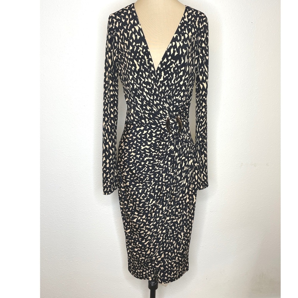 Long Tall Sally Women Dress Faux Wrap Midi Long Sleeve 6 Stone Black
